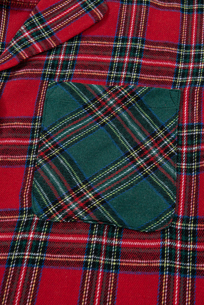 Green Plaid Christmas Holiday Patchwork Long Sleeve Shirt and Shorts Pajama Set