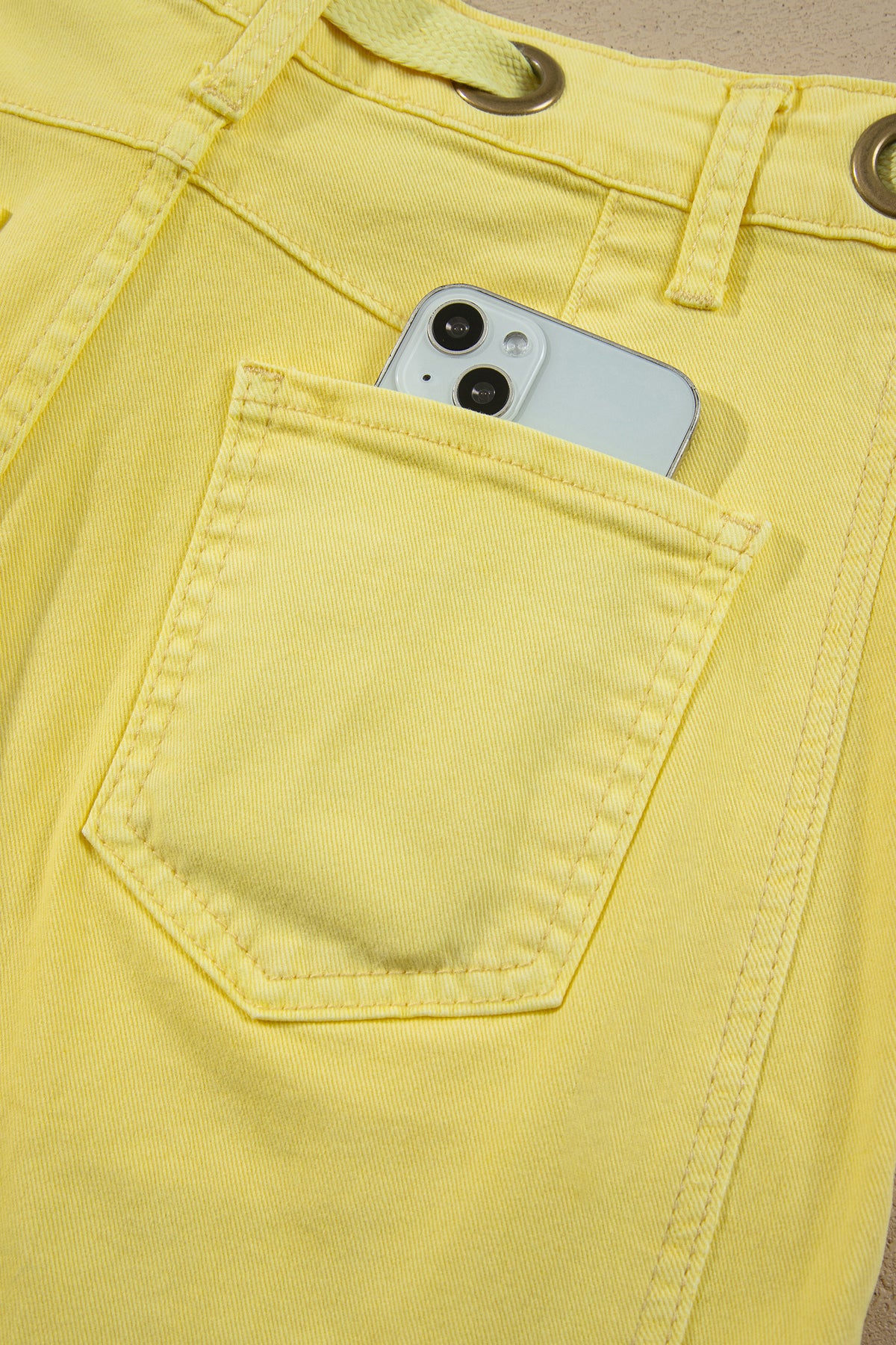 Color Grommet Detail Knot Waist Barrel Jeans