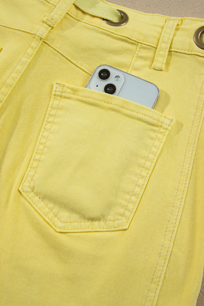 Color Grommet Detail Knot Waist Barrel Jeans
