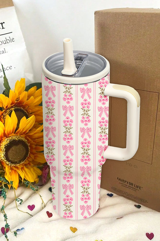 White Bow and Flower Striped 40oz Tumbler Cup
