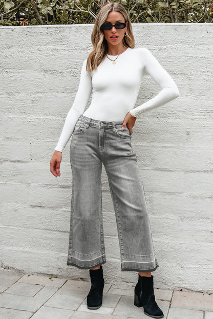 Raw Hem Straight Leg Loose High Waist Jeans