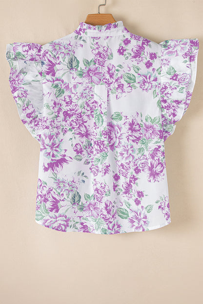 Floral Print Ruffle Sleeve Frill Shirt