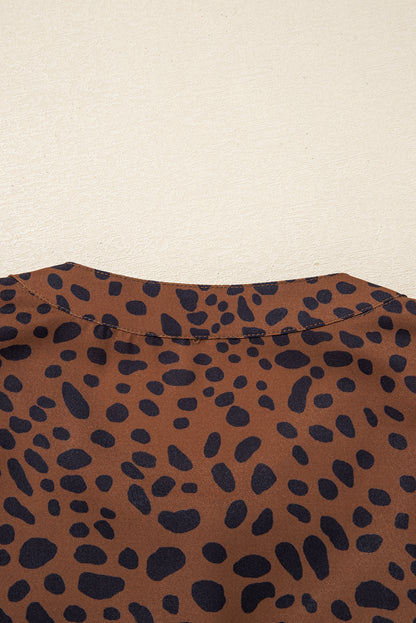 Brown Leopard Print Ruffle Puff Sleeve Blouse