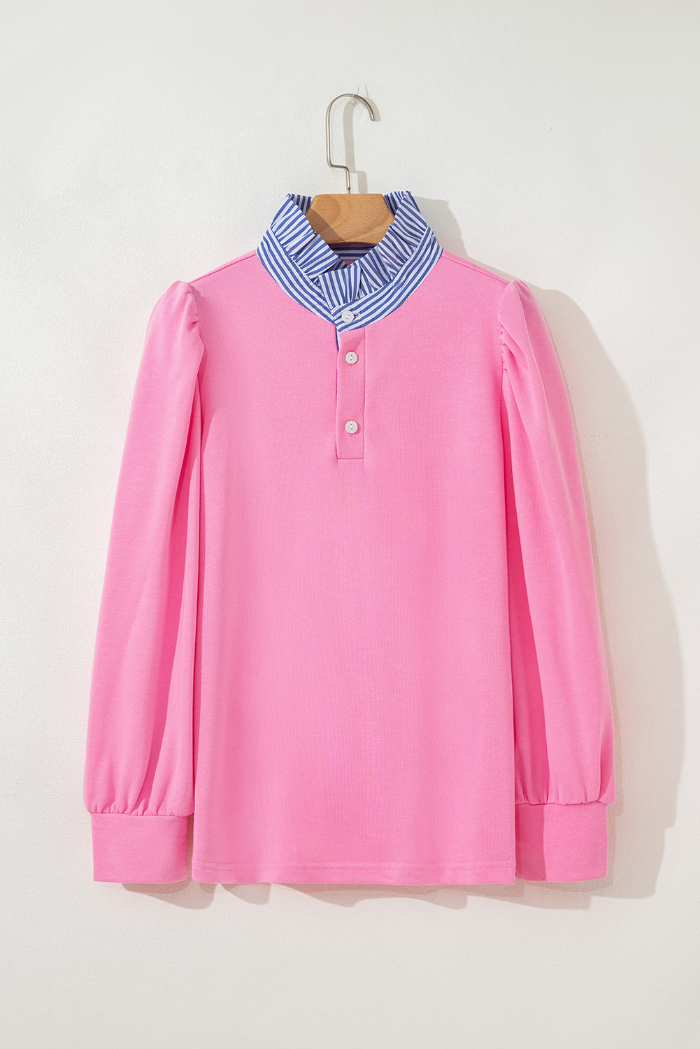 Bonbon Striped Collar Puff Sleeve Top