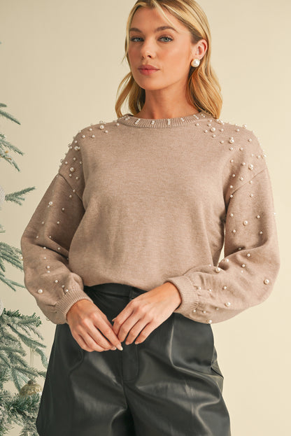 Black Pearl Drop Shoulder Round Neck Sweater