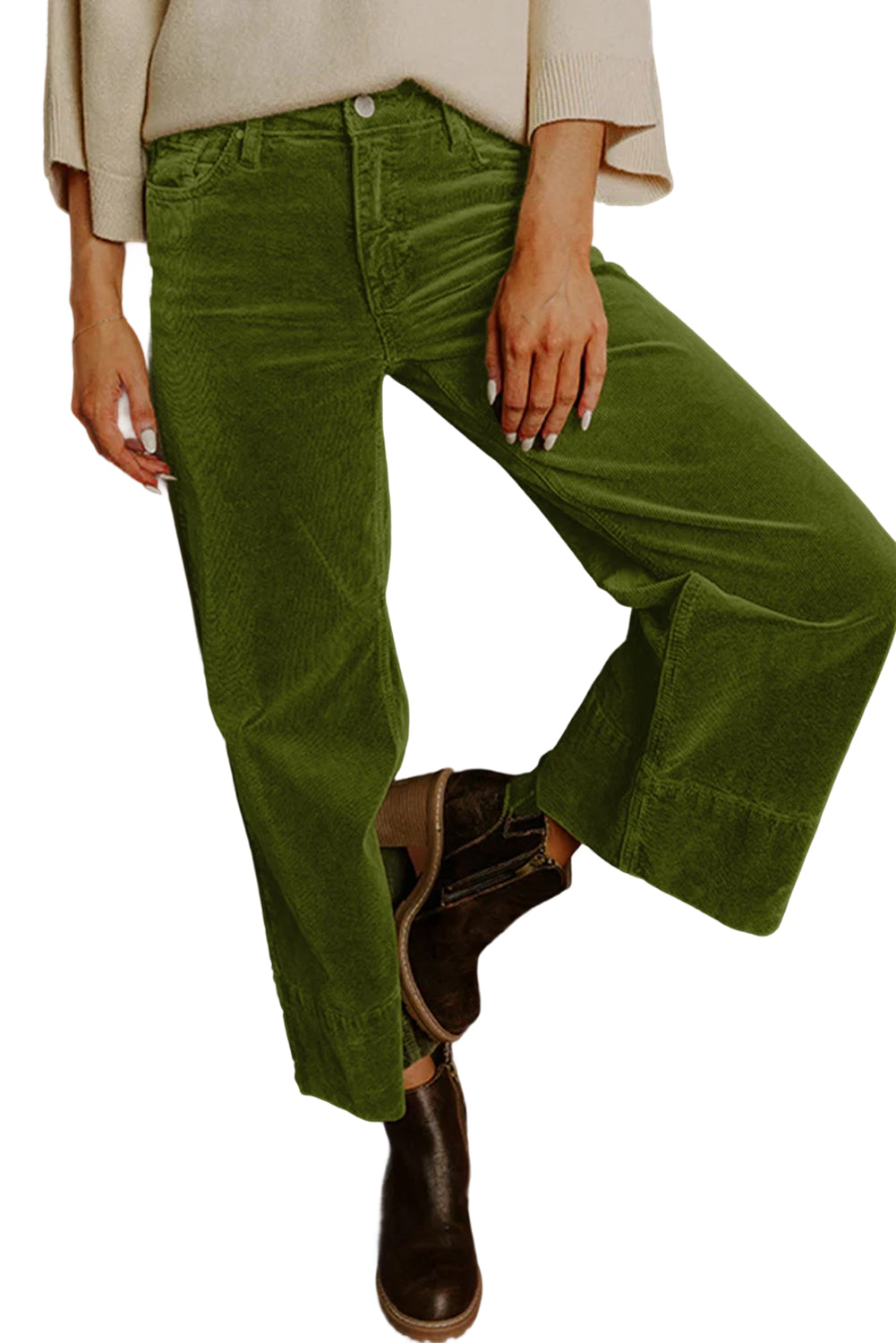 Corduroy Solid Color High Waist Wide Leg Pants