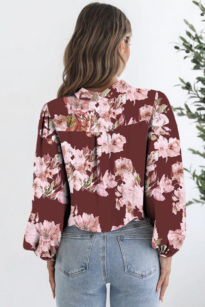 Orange Floral Puff Sleeve Lightweight Shirt