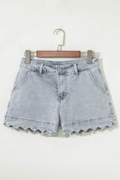 Scalloped Hemline Denim Shorts