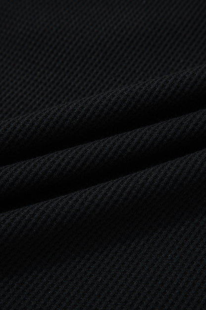 Black Plus Size Textured Contrast Denim Patchwork Button Polo Tee