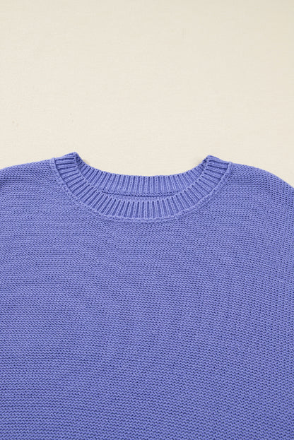 Wisteria Plus Size Striped Trim Drop Shoulder Knit Loose Sweater