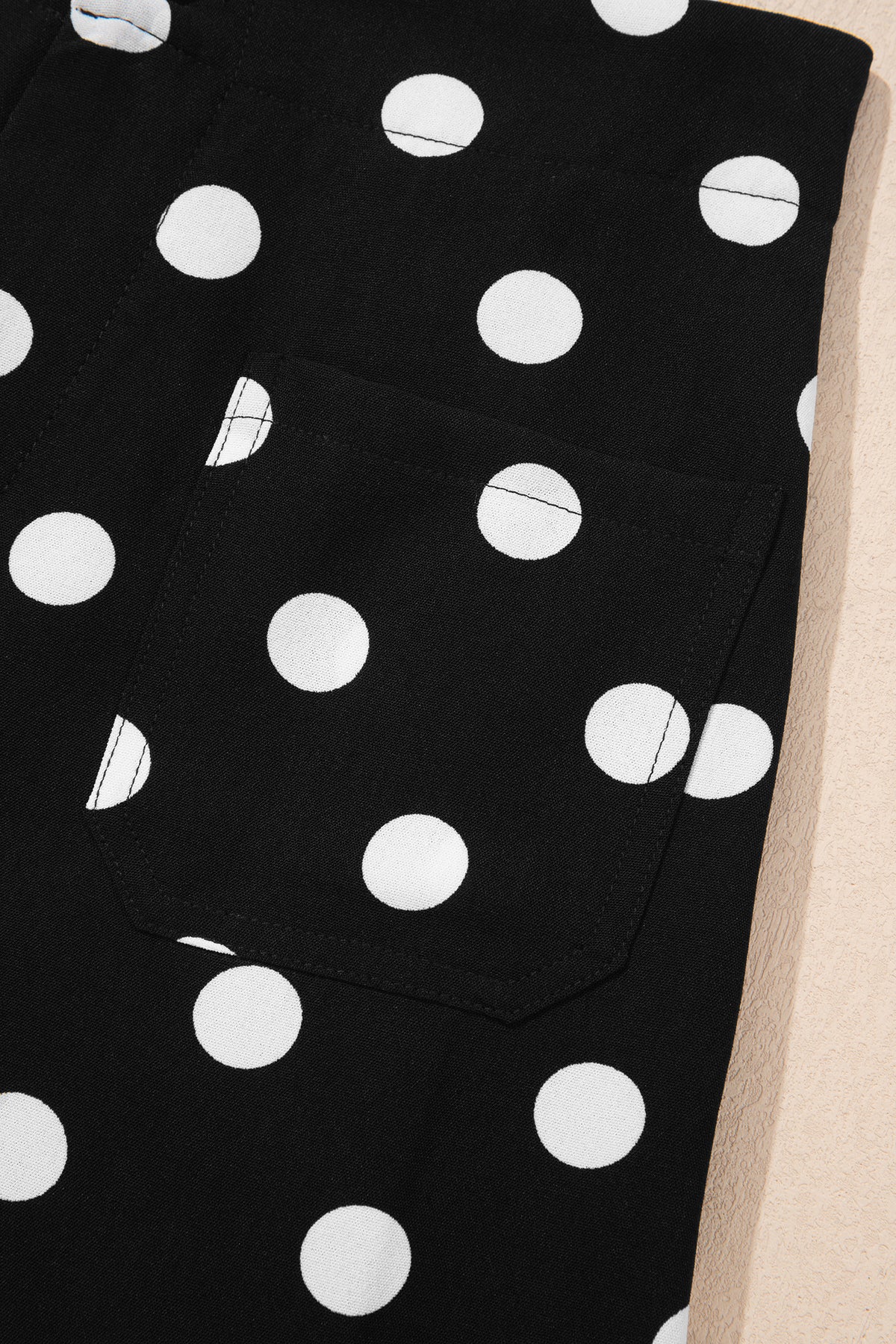 Polka Dot Print Patched Pocket Mid-rise Straight Leg Pants