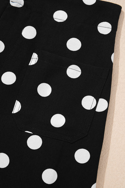 Polka Dot Print Patched Pocket Mid-rise Straight Leg Pants