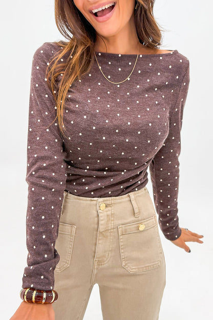 Polka Dot Boat Neck Knit Long Sleeve