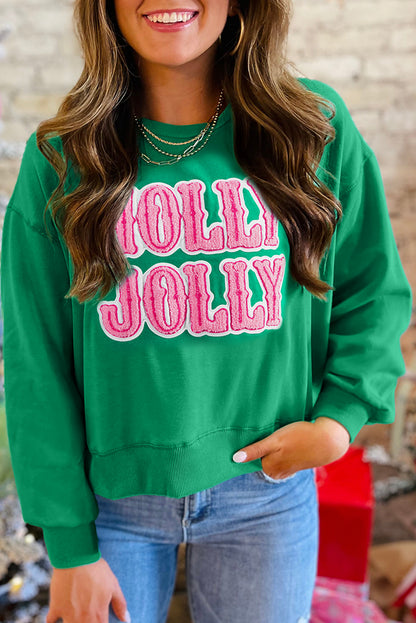 Green HOLLY JOLLY Letter Christmas Holiday Sweatshirt