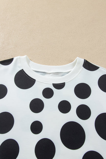 Polka Dot Long Sleeve Top Drawstring Relaxed Pants Set
