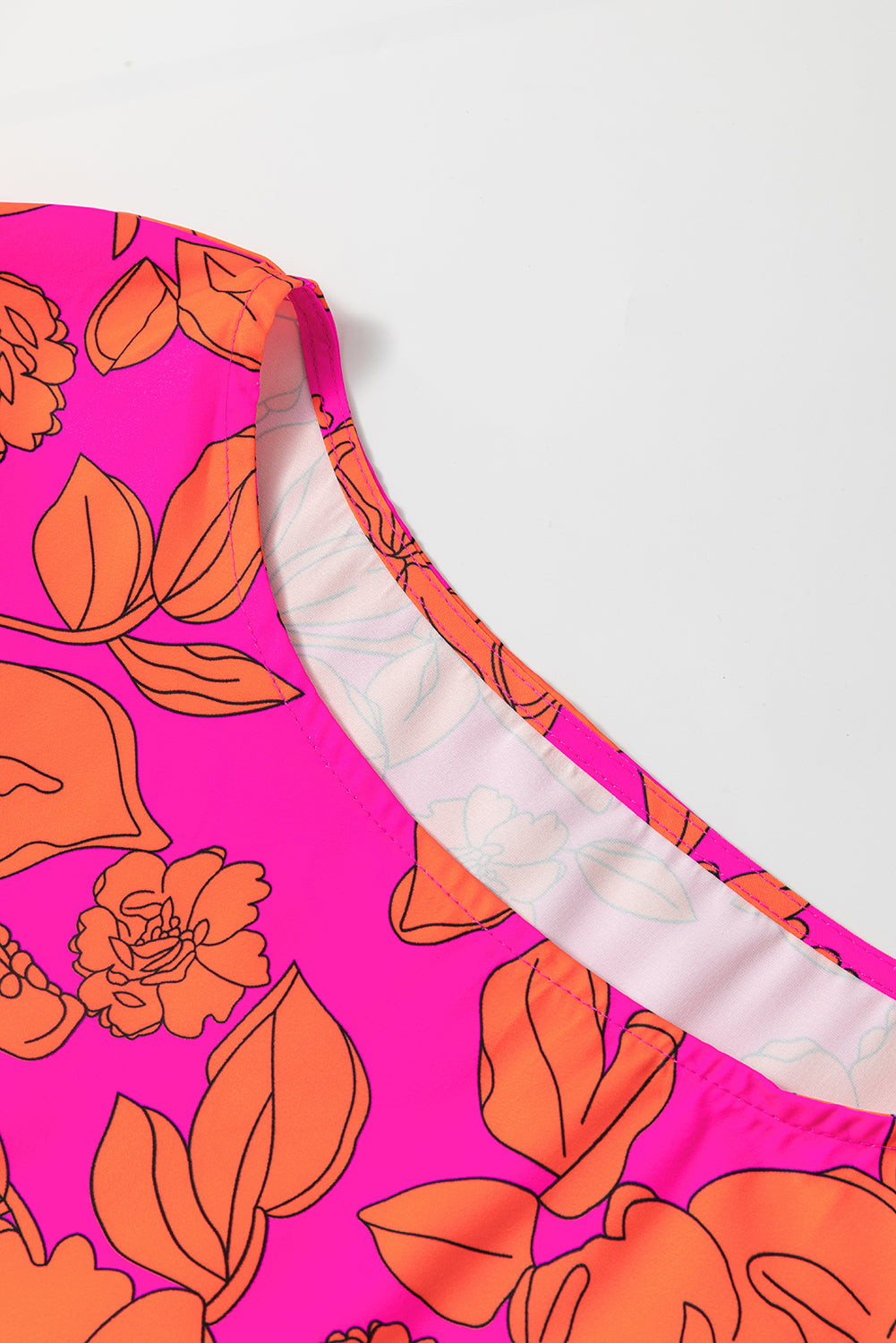 Pink Floral Print Loose Layered Ruffle Sleeve Short Dress