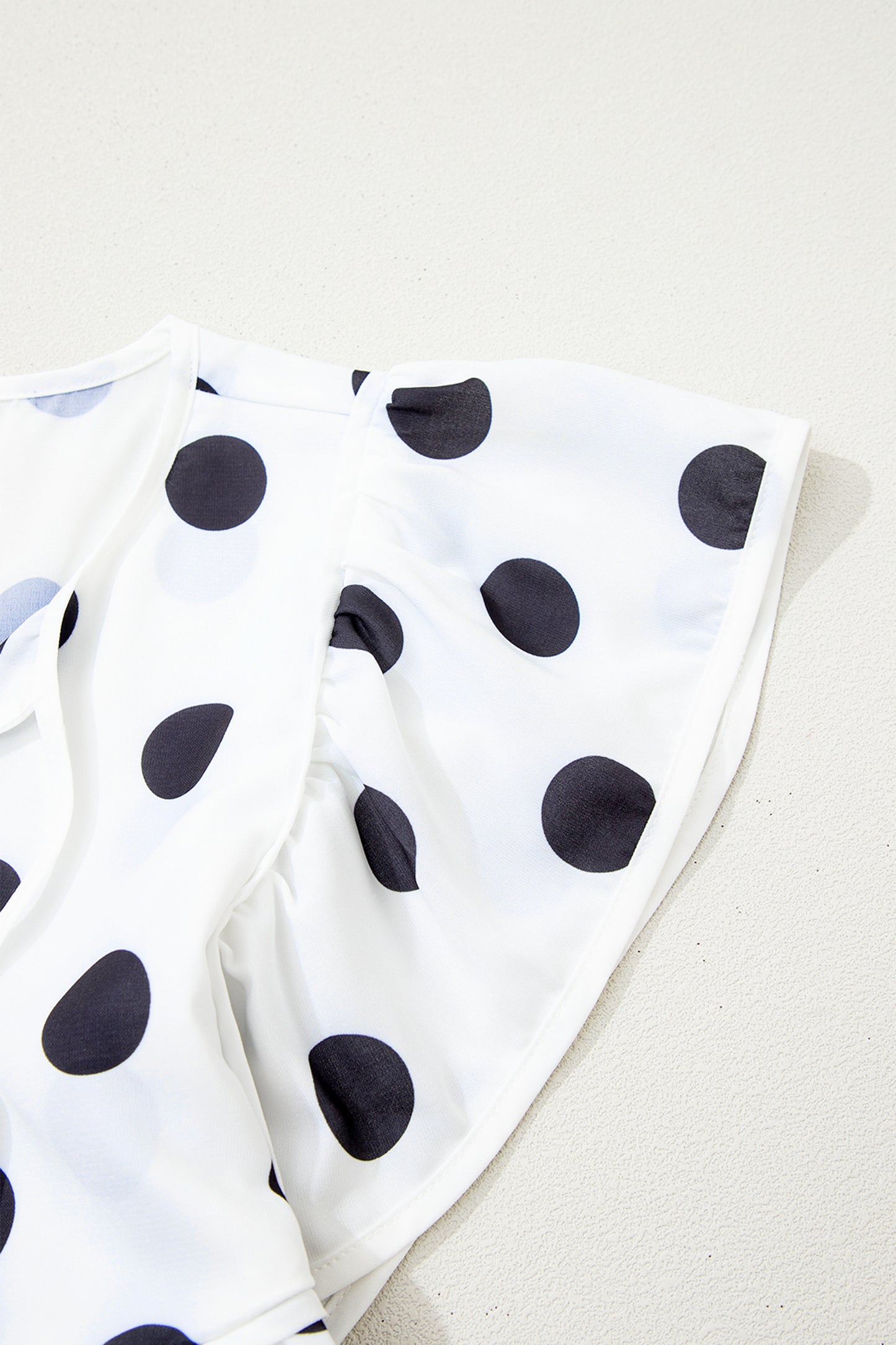 White Polka Dot Print Flutter Sleeve Striped Patchwork Babydoll Blouse
