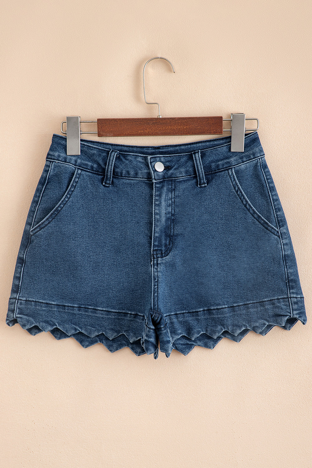 Scalloped Hemline Denim Shorts