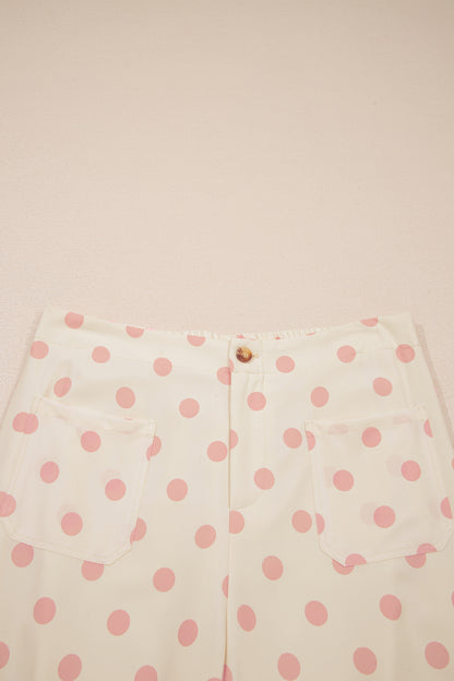 Polka Dot Print Patched Pocket Mid-rise Straight Leg Pants