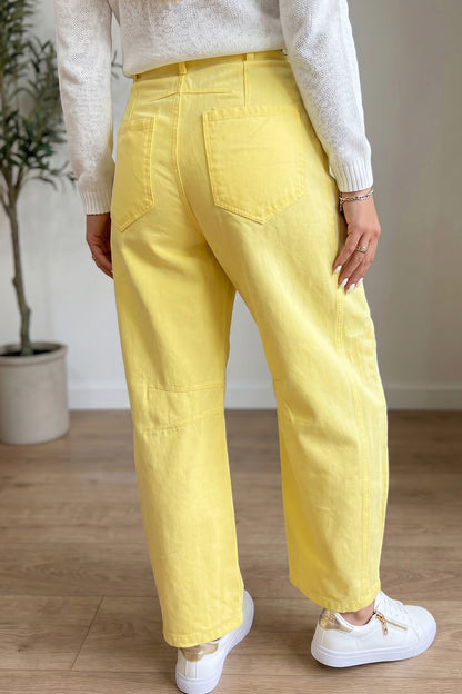 Color Grommet Detail Knot Waist Barrel Jeans