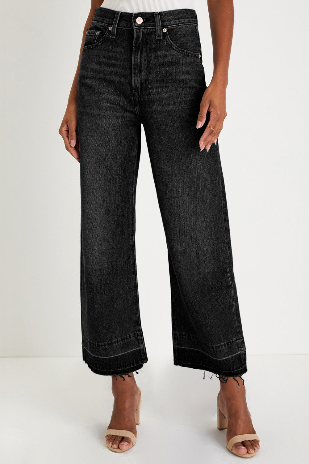 Raw Hem Straight Leg Loose High Waist Jeans