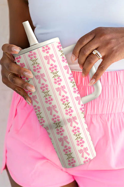 White Bow and Flower Striped 40oz Tumbler Cup