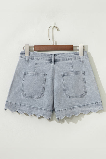 Scalloped Hemline Denim Shorts