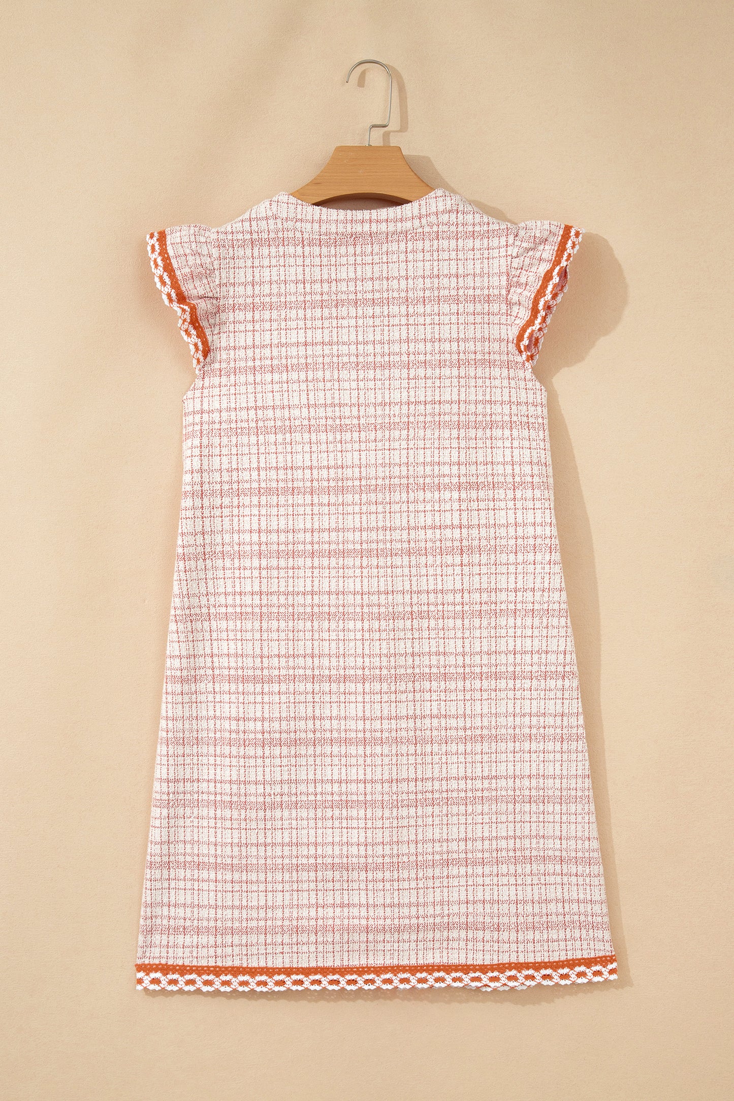 Jacquard Textured Contrast Trim Short Sleeve Tassel Tie Shift Dress