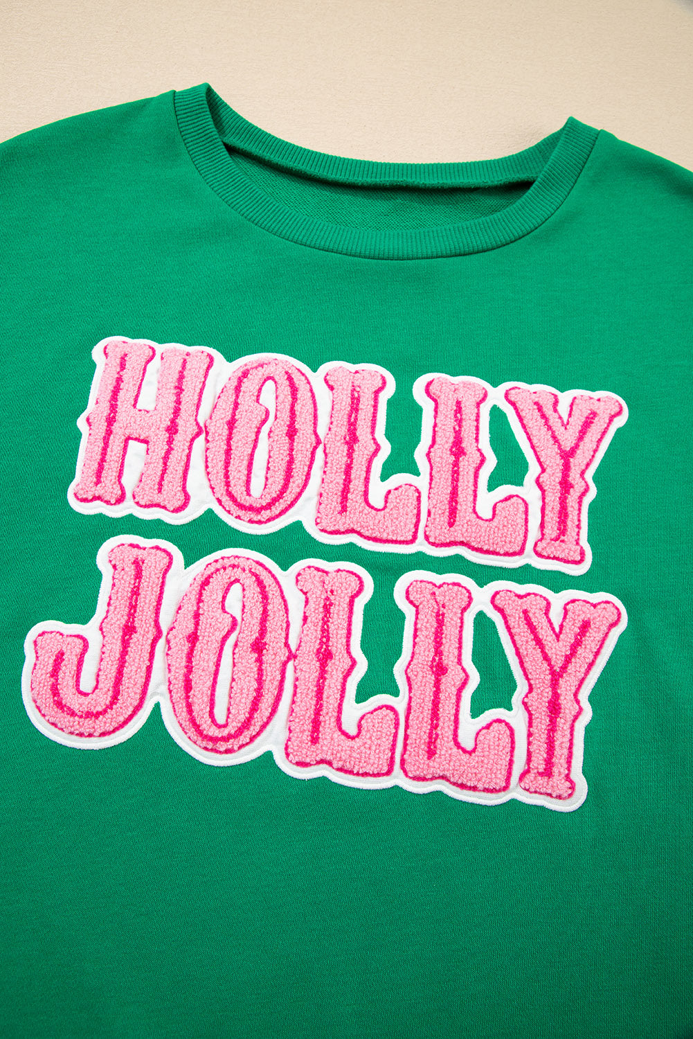 Green HOLLY JOLLY Letter Christmas Holiday Sweatshirt