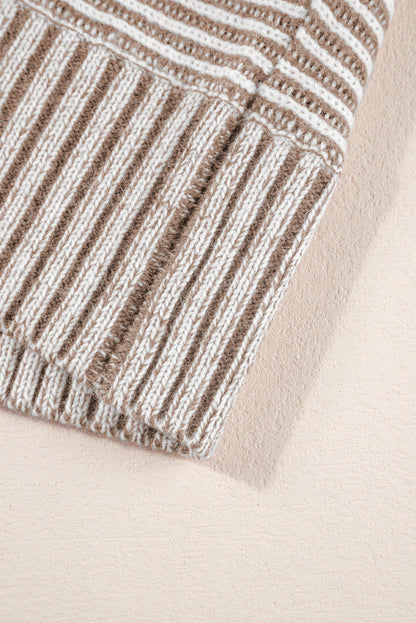 Striped Print Ribbed Knit Raglan Sleeve Baggy Sweater