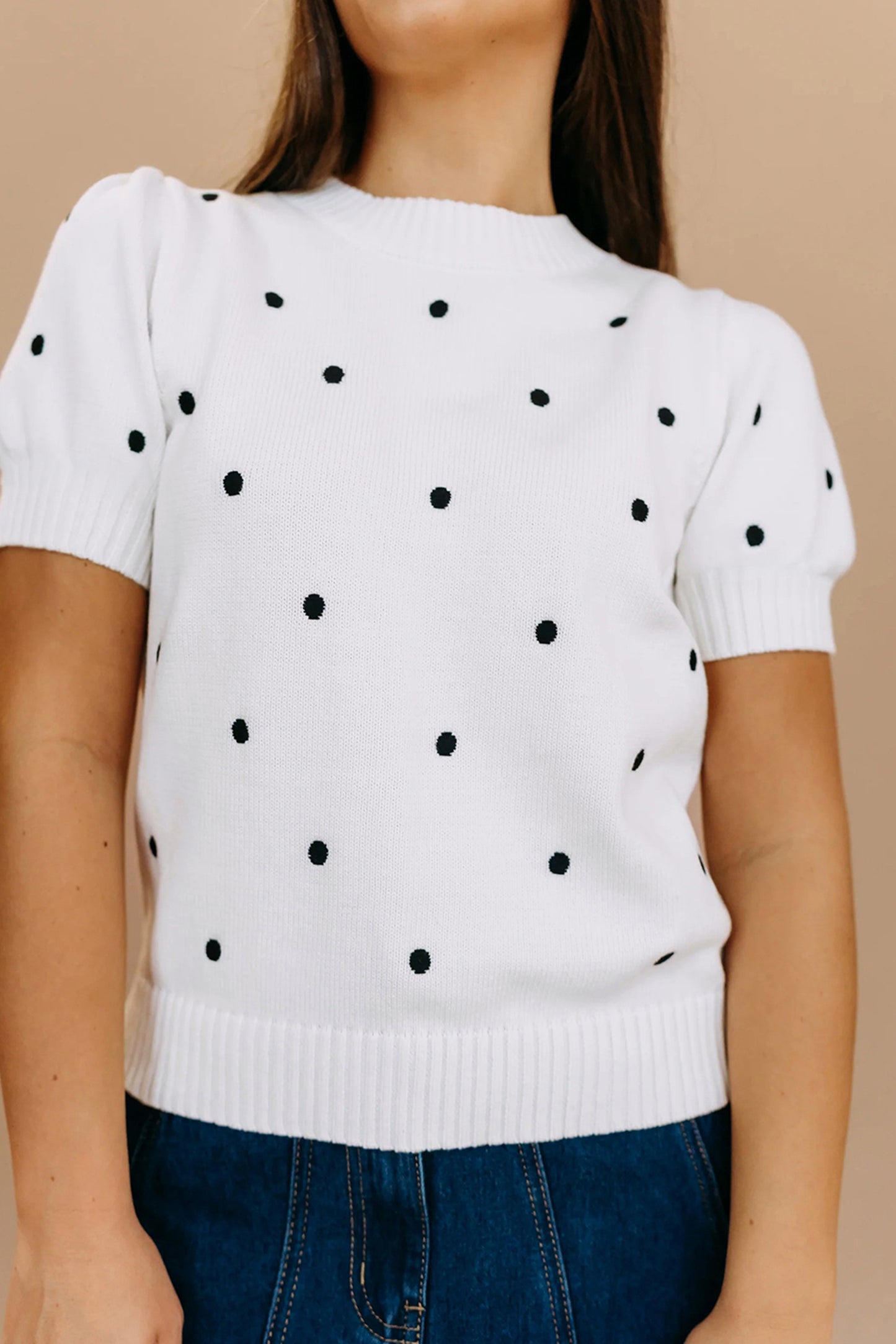 Elegant Polka Dot Bubble Short Sleeve Sweater