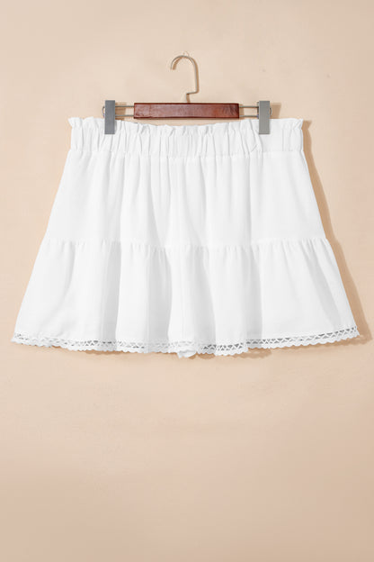Plus Size Frilled Elastic Waist Lace Trim Boho Ruffled Shorts