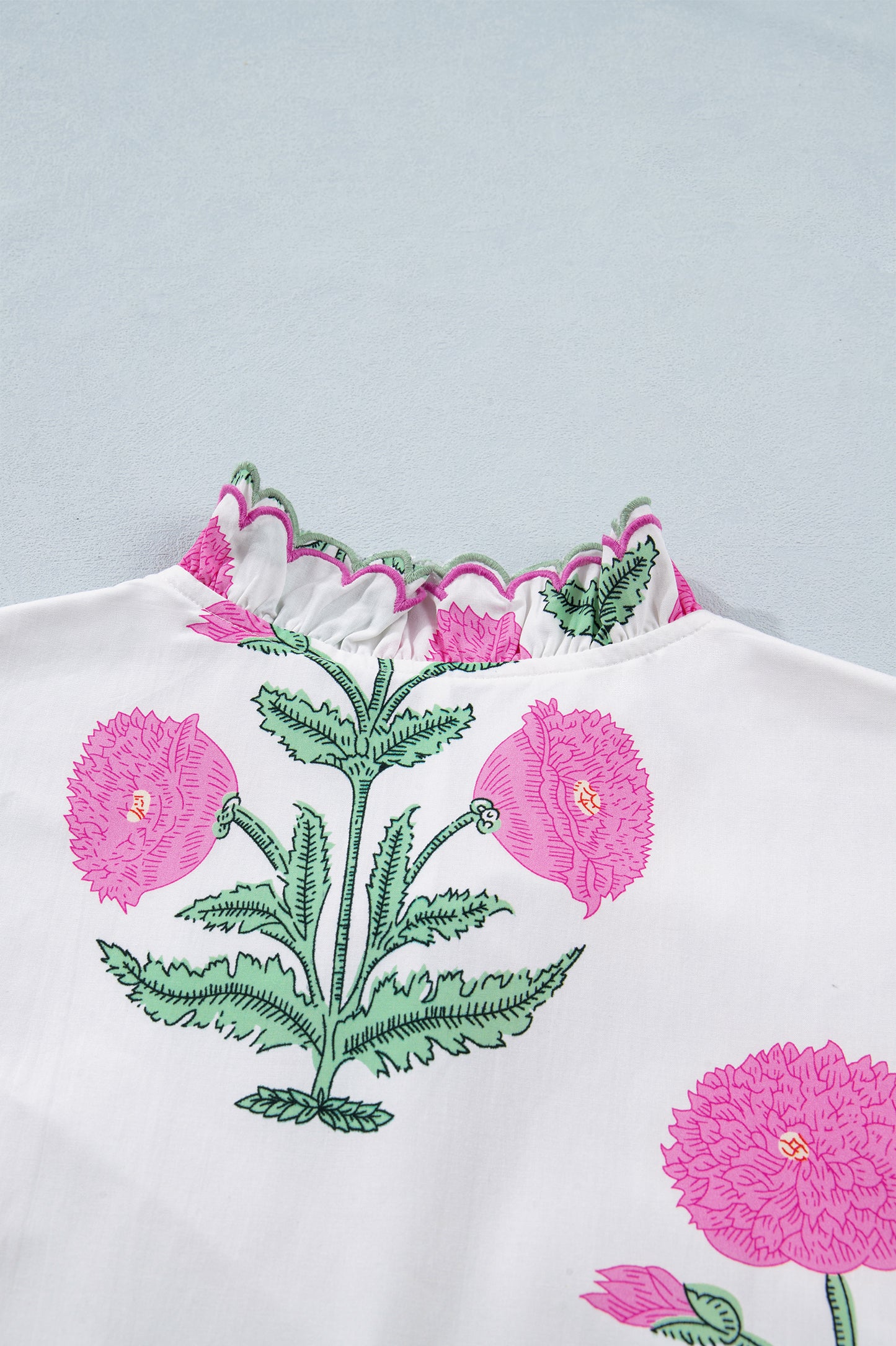 Wild Floral Print Scalloped Embroidery Trim V Neck Drop Waist Mini Dress