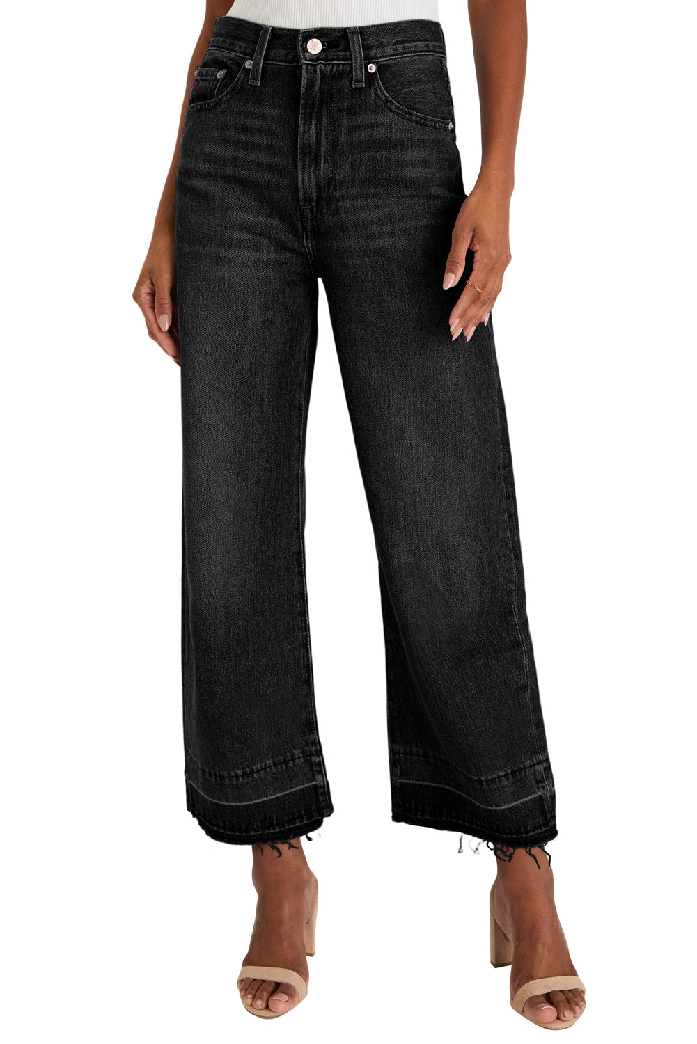 Raw Hem Straight Leg Loose High Waist Jeans