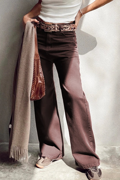 Coffee Brown Loose Straight High Waist Jeans