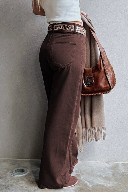 Coffee Brown Loose Straight High Waist Jeans