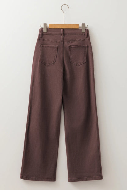 Coffee Brown Loose Straight High Waist Jeans