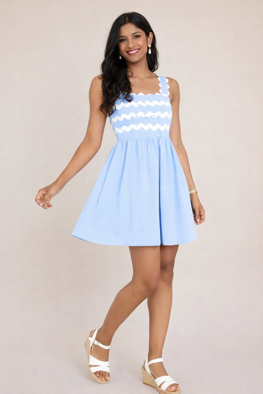 Sky Blue Ric Rac Mini Dress