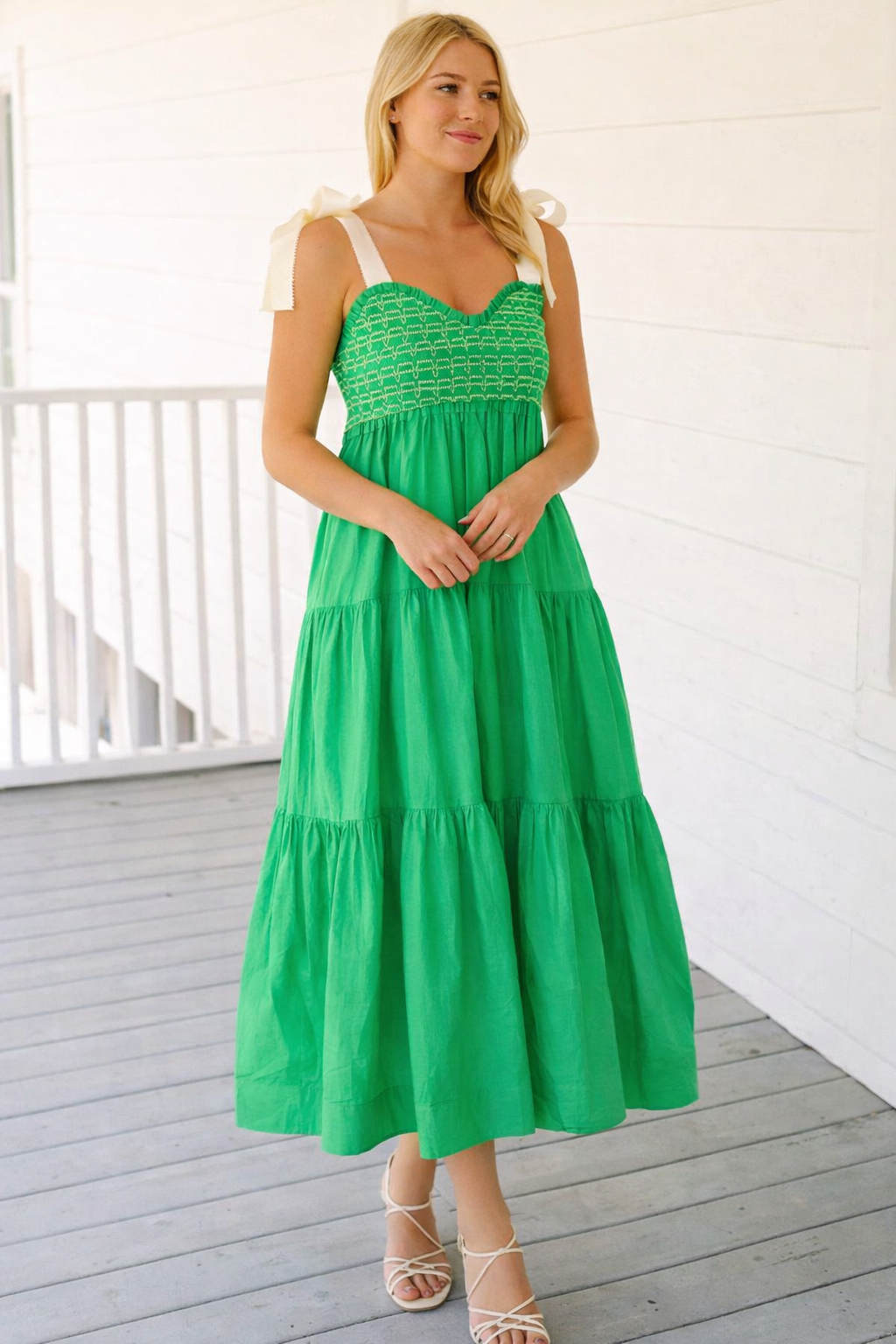 Tie Shoulder Tiered Midi Dress