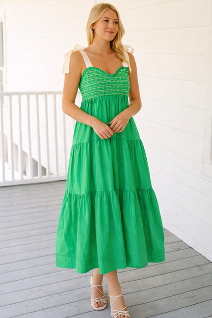 Tie Shoulder Tiered Midi Dress