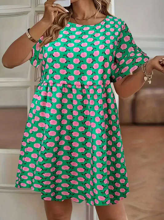 Plus Size Green and Pink Floral Dress