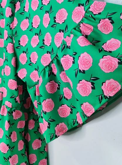 Plus Size Green and Pink Floral Dress