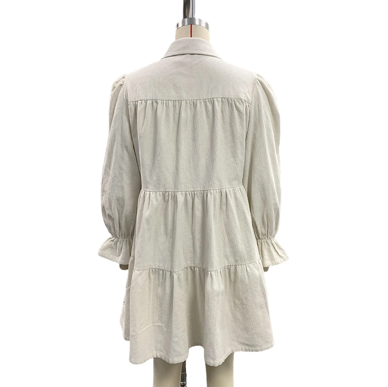 White Pink Color Bow Loose Lantern Sleeve Mini Dress