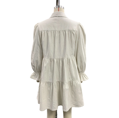 White Pink Color Bow Loose Lantern Sleeve Mini Dress