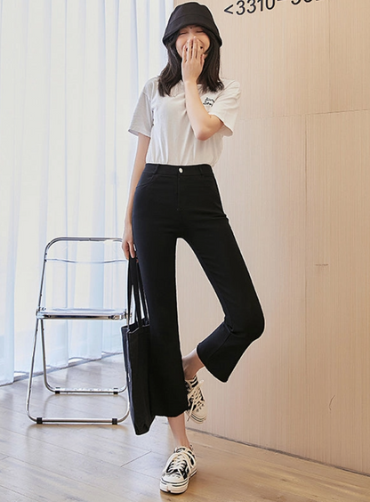 Black Skinny Flared Super Stretch Cropped Pants