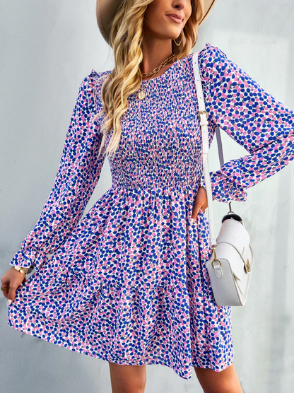 Royal and Pink Boho Floral Print Mini Dress