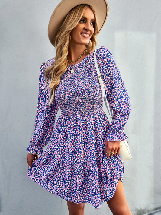 Royal and Pink Boho Floral Print Mini Dress
