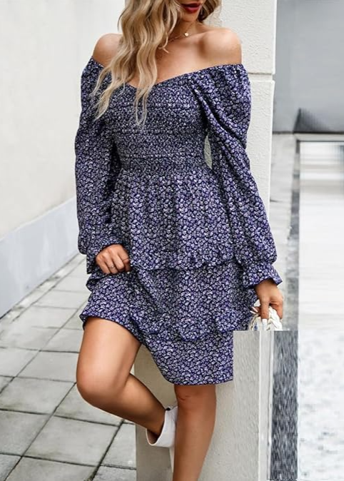 Navy and Purple Ditsy Floral Dress