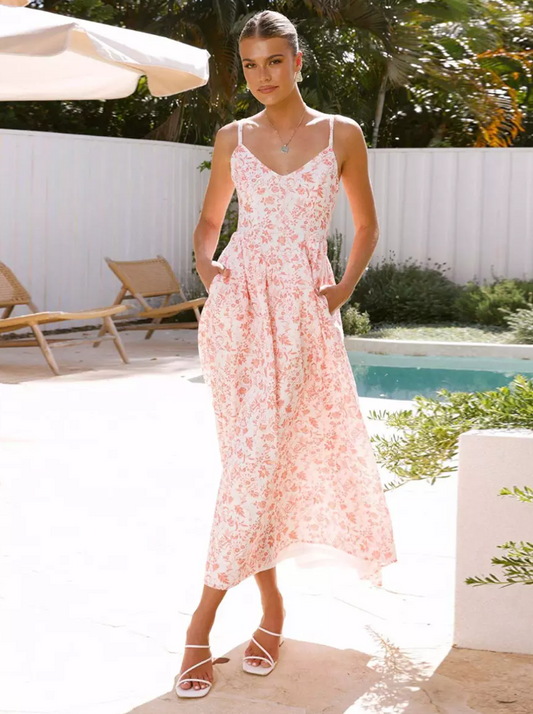 Bow Back Printed V-Neck Cami Dress