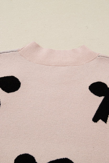 Pearl Embellished Bow Pattern Loose Sweater